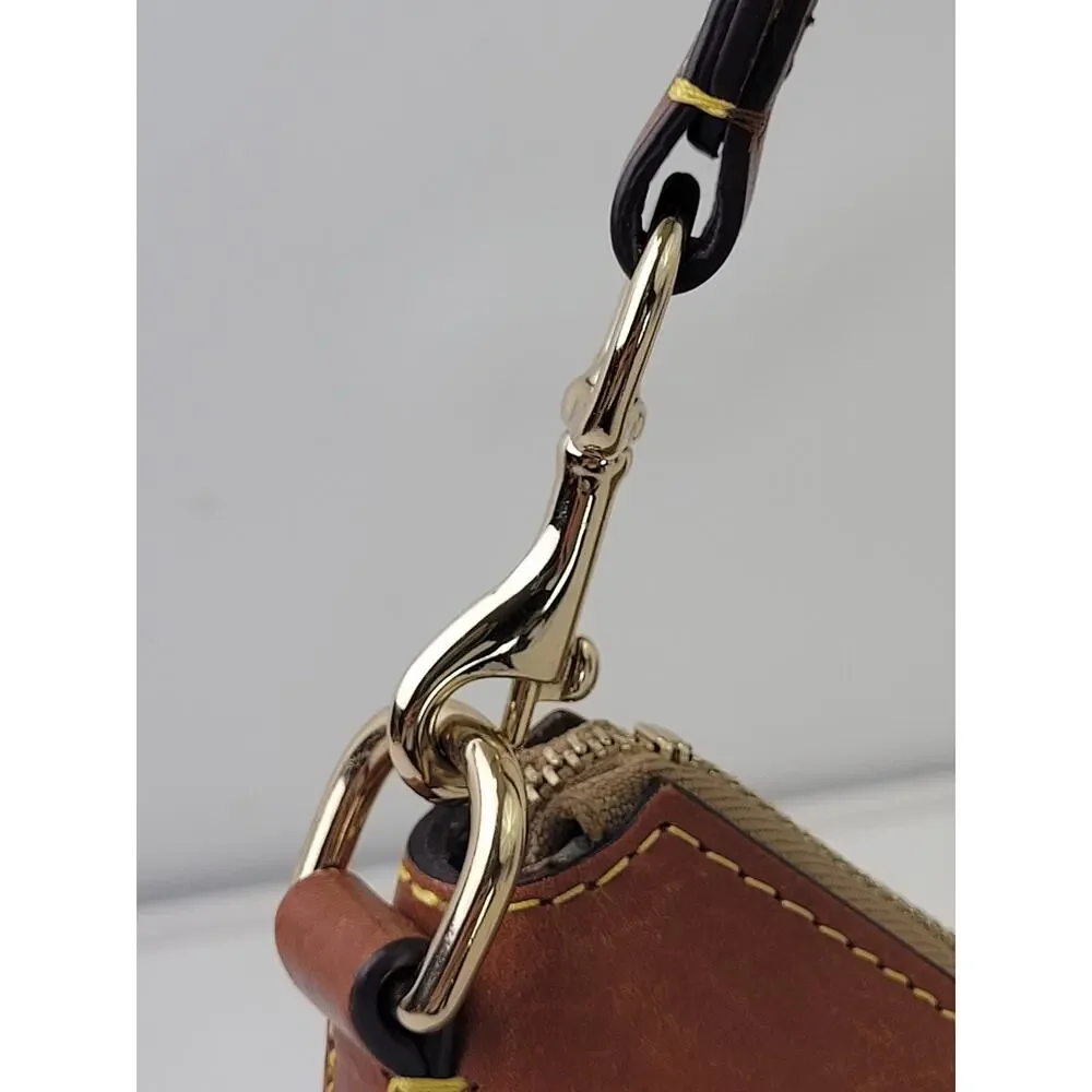 Dooney & Bourke Pebble Grain Small Hobo Shoulder Bag Taupe Body & Brown Trim